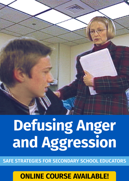Image of a classroom and text, Defusing Anger and Aggression